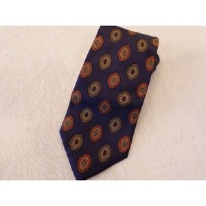 Isaco Vintage Italian Silk Tie Blue Medallion Pattern Dark Academia Retro Office